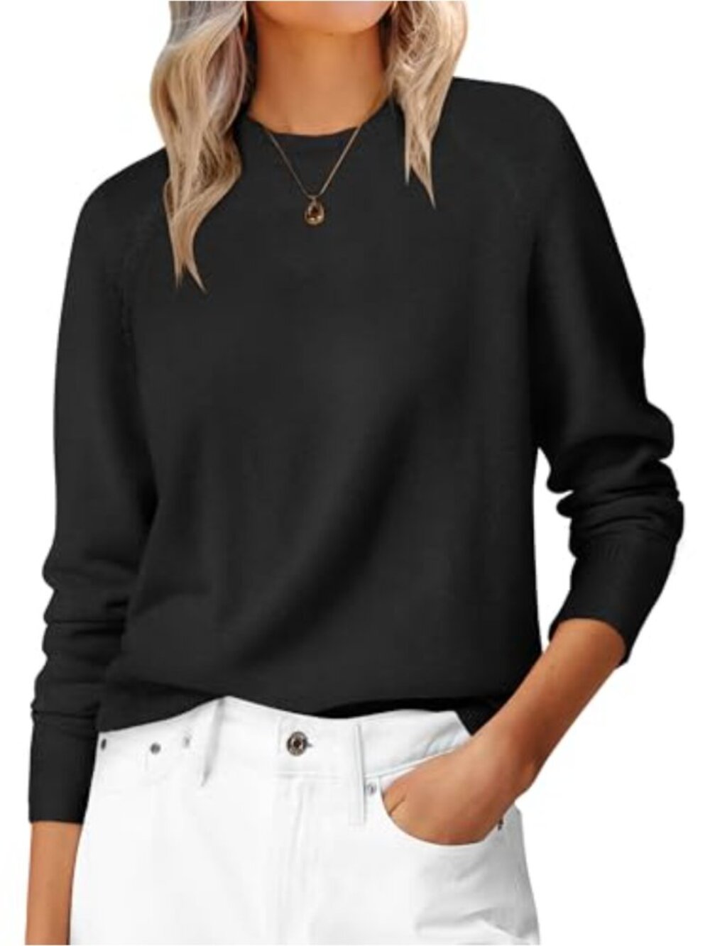 Women's Knit Crew Neck Pullover Sweater Loose Fit Long Sleeve Fall Top